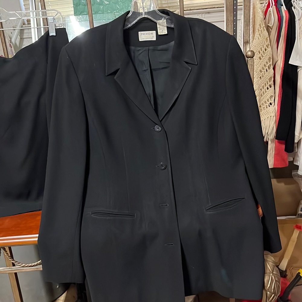 Preview collection, Nordstrom , black blazer and skirt set.